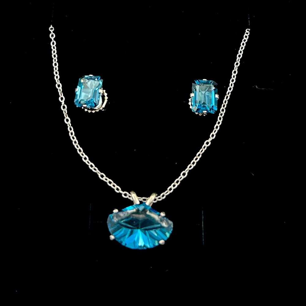 London Blue Topaz Gemstone Necklace & Earring Set 7.49 TCW - December birthstone